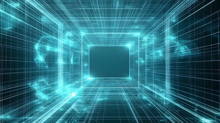 Digital tunnel with glowing lines creating a virtual space