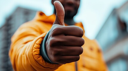 African American Man Giving Thumbs Up Gesture, Showing Approval