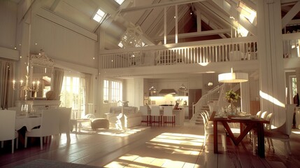 Fototapeta premium Sunlit Luxury: A Spacious Open-Plan Farmhouse Interior