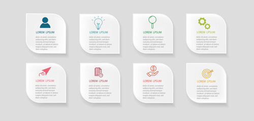 Business data 8 steps timeline infographic with icons designed for abstract background. Presentation chart Vector. Template diagram, process technology digital, design for workflow layout.