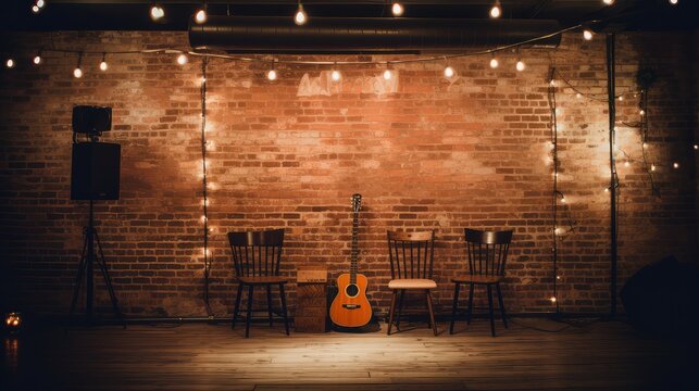 seating brick wall stage