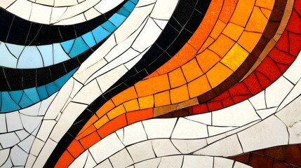 Colorful Mosaic Pattern with Abstract Curves and Textures