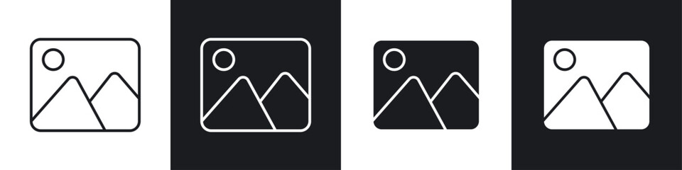 Gallery icons collection in black and white filled and line versions