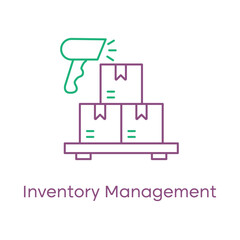 Inventory Management Icon – Boxes Stacked with a Barcode Scanner, Indicating Stock Monitoring.