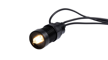 High-Quality Close-Up of Black Wired LED Light Bulb Isolated for Energy Efficiency and Modern Lighting Solutions