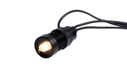High-Quality Close-Up of Black Wired LED Light Bulb Isolated for Energy Efficiency and Modern Lighting Solutions