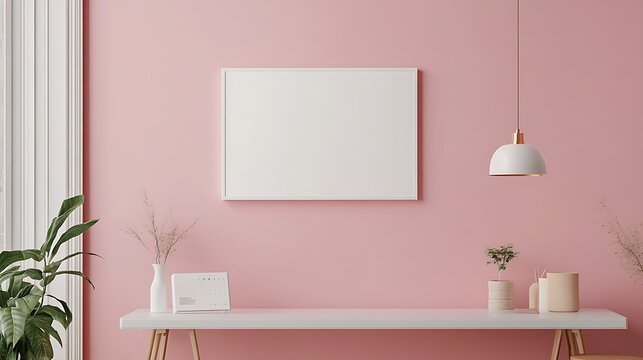 Modern room interior with empty canvas.  Possible use Mockup for showcasing artwork