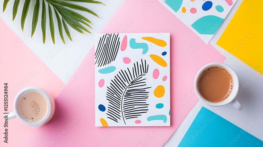 Poster colorful abstract notebook on a pastel background