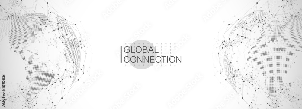 Poster Global network connection banner design template idea. Header social network communication in the global business concept. Internet technology. Big data visualization. Vector illustration