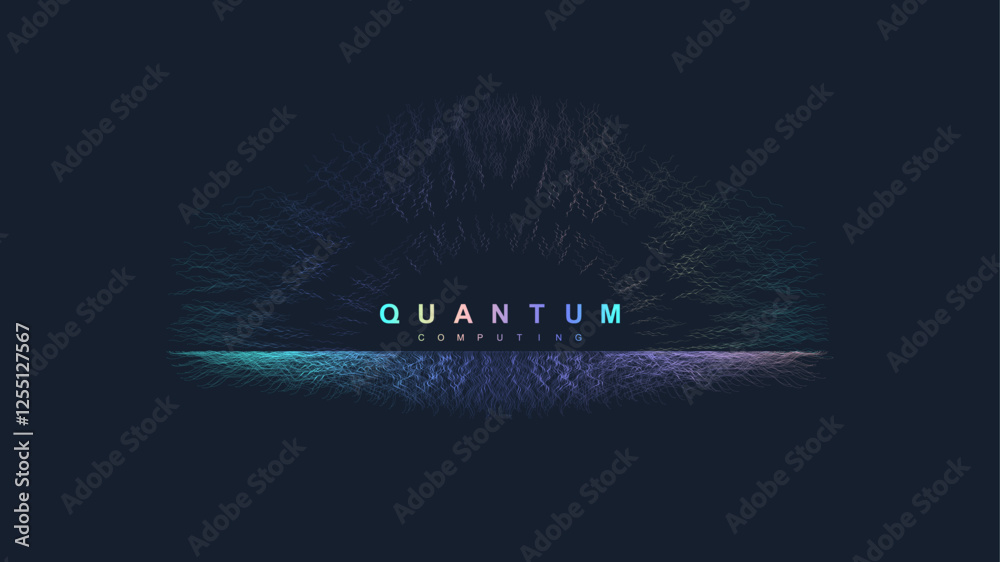 Aufkleber Scientific vector illustration quantum computer technology. Plexus fiction effect. Deep learning artificial intelligence. Big data algorithms visualization. Quantum explosion background.