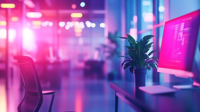 Neon Dreams: A Cyberpunk Office Nightscape