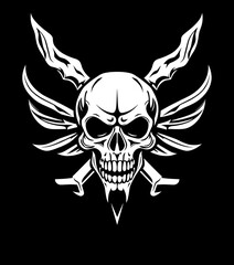 Fototapeta premium Illustration of a scary skull, halloween, evil, death, bones, skeleton, horror, dark, spooky, creepy, sinister, macabre, gothic, eerie, night, shadow, fear, terror, monster, ghost, phantom, demon
