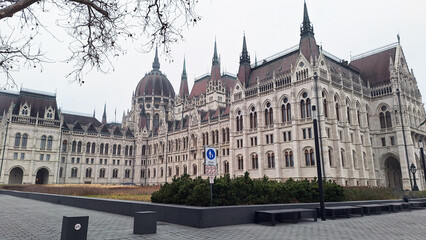 Parliament of Budapest in neo-Gothic style seen from Kossuth Square in the Pest side of the city. Hungarian Parliament Building (Országház), Budapest, Hungary, Europe.