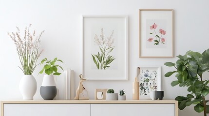 Modern Living Room Decor with Botanical Prints