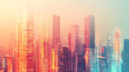 Fototapeta premium Surreal Cityscape with Skyscrapers and Coins