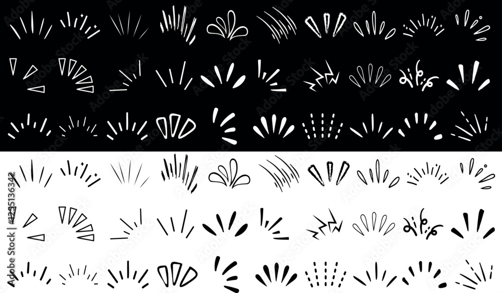 Wall mural abstract comic style line sparkles, bursts, and hand drawn shapes. dynamic graphic elements for comi