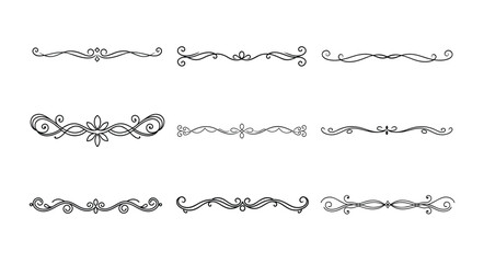 Divider thin line element set. Border underline on text page, book, invitation, wedding card, certificate, menu. Vintage ornament, classic,ornamental filigree separator design
