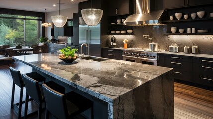 dark modern kitchen granite countertops