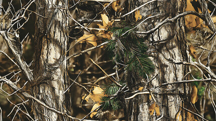 Real tree forest camouflage seamless pattern design pattern for hunting and military uniform. Hunting camouflag