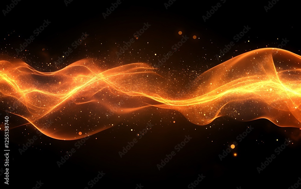 Poster abstract orange wavy lines against a dark background. possible use digital art, website background, 