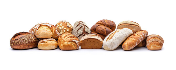 Variety of bread isolated on white, generated ai