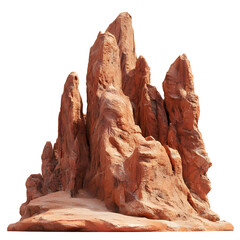 A group of large, steep ancient red rocks Isolated on a white background