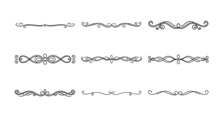 Obraz premium Divider thin line element set. Border underline on text page, book, invitation, wedding card, certificate, menu. Vintage ornament, classic,ornamental filigree separator design