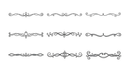 Obraz premium Divider thin line element set. Border underline on text page, book, invitation, wedding card, certificate, menu. Vintage ornament, classic,ornamental filigree separator design