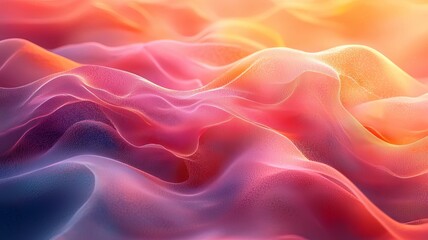 Obraz premium Vibrant abstract waves of pink and orange fabric flowing gracefully, creating a dreamy and ethereal atmosphere perfect for creative projects.