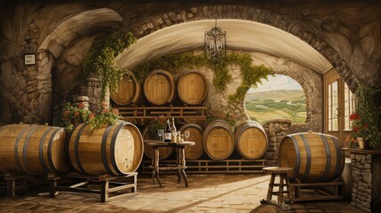 Naklejka premium vineyards wine drawing