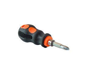 Short Slotted screw driver and phillips screw driver on white background.