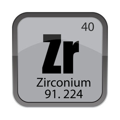 Fototapeta premium Zirconium element icon. Atomic number 40. Zr chemical symbol. Vector periodic block.