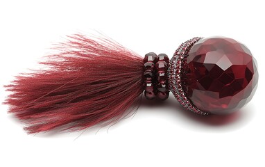 Fototapeta premium Red gemstone brooch with feathers, isolated on white