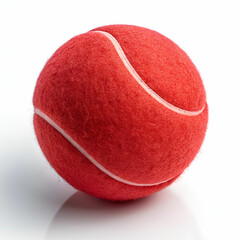 A high-resolution image of a bright red tennis ball.