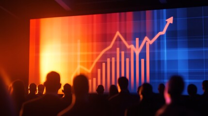 Audience at Business Conference Admiring Upward Trending Graph on Screen