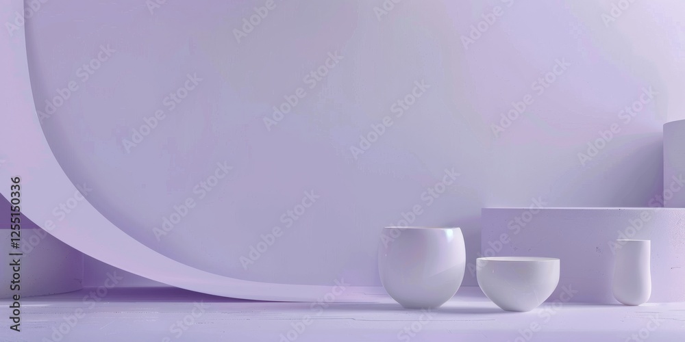 Poster a chic minimalist design with a light lavender grey backdrop, minimalistic forms and soft gradients,