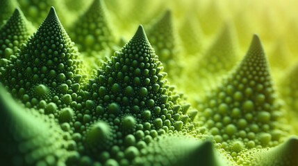 Close-up of Romanesco broccoli fractal pattern.