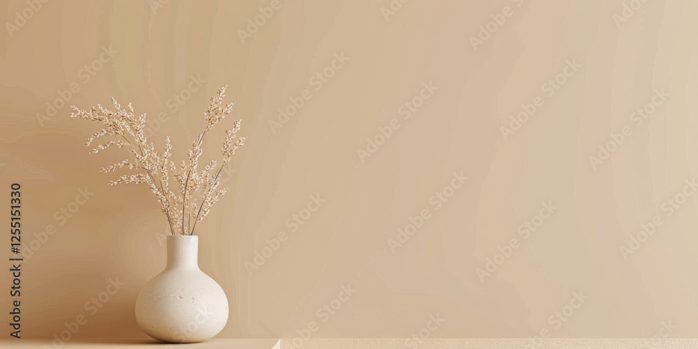 Poster A chic minimalist design with a light sienna background, Sparse patterns and clean lines, Minimalist artistic style