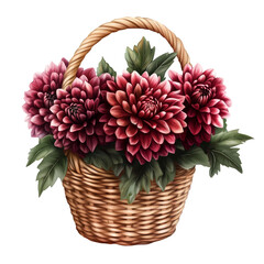 Chrysanthemum flower bouquet arranged in a basket