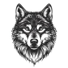 Fototapeta premium Black and white wolf head, artistic illustration, studio shot, possible for t-shirt design