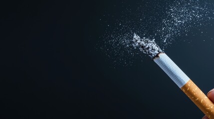 Hand holding a cigarette releasing smoke with focus on addiction education and awareness in photography