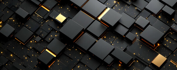 Black Gold Cubes Abstract 3D Background