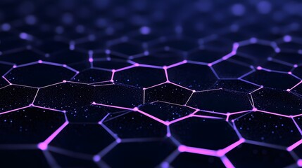 Obraz premium Abstract Hexagonal Patterns with Neon Glow on Dark Background