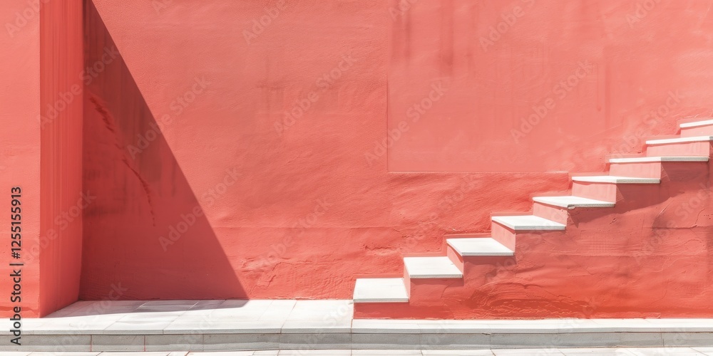 Poster a contemporary minimalist composition with a soft coral background, clean lines and subtle geometric