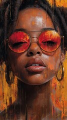 Close-up portrait of a young Black woman with orange sunglasses.