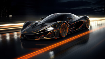 Photo of a hypercar speeding  background Created with Generative AI technology