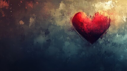 Abstract Crimson Heart Radiating Affection on Artistic Textured Backdrop