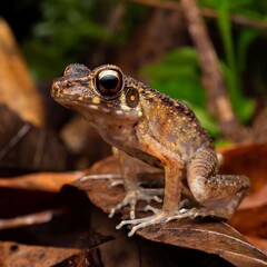 Detailed Close-Up of a Colorful Frog on Leaves