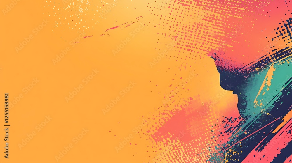 Poster abstract colorful face profile, paint splash background, design element