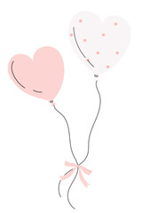 ハート型の束ねられた白にピンクドットとピンクの風船　手書きのおしゃれなイラスト